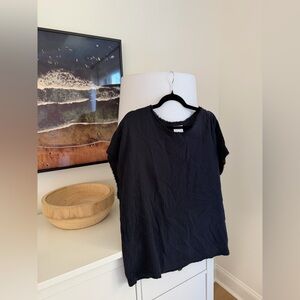 Sundays Navy Blue Raw Edge Cotton Blend Oversized T-Shirt